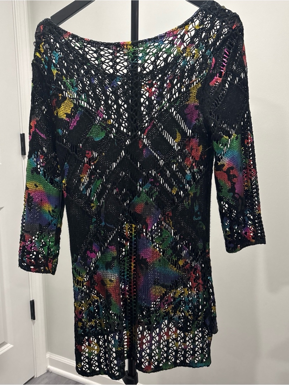 Adore Black Open-Knit Sweater with Multicolor Accents - Picture 4 of 7